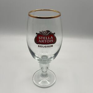 Stella Artois Belgium Beer Glass Chalice Cup 33 cl Gold Rimmed Stem 8"
